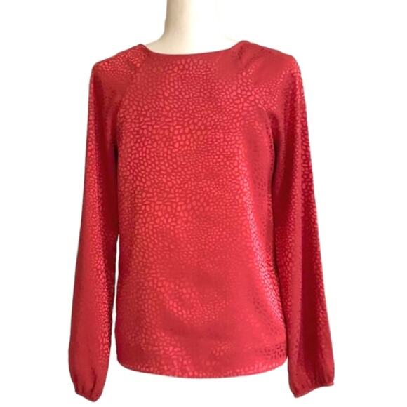 WHBM Blouse Salmon Pink Metallic Sweetheart Neck Long Sleeve Top Size XS - Picture 6 of 12